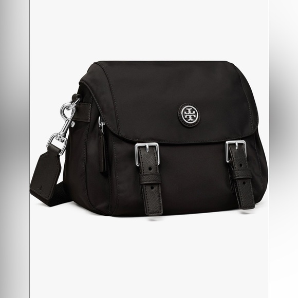 Tory Burch Small Nylon Messenger Cross Body Flap Bag Black - Picture 9 of 12